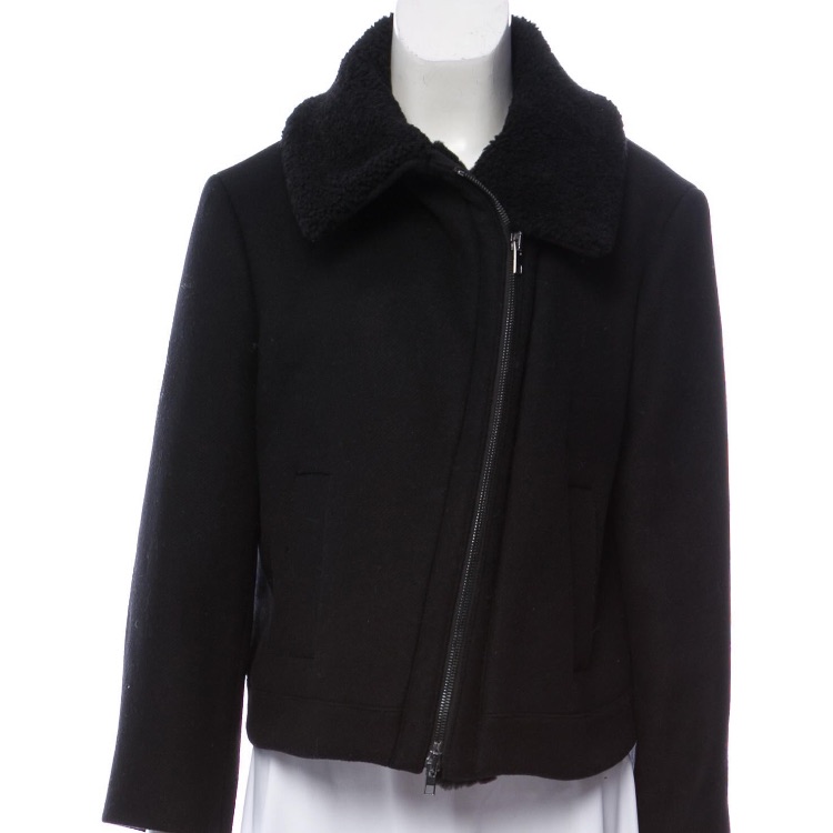 Vince. Black Shearling Wool Short Coat Size M